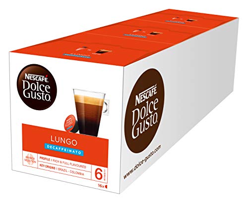 Nescafé DOLCE GUSTO Café LUNGO DESCAFEINADO, Pack de 3 x 16 Cápsulas - Total: 48 Cápsulas