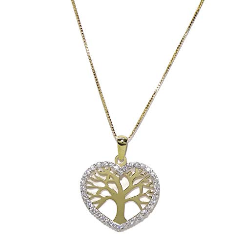 Never Say Never Collar de Oro Amarillo de 18k y Oro Blanco de 18k con Forma de corazón y 37 circonitas y árbol de la Vida de 40cm de Largo y 2.45gr de Oro de 18k Never Say Never Collar de Oro Amarillo de 18k y Oro Blanco de 18k con Forma de corazón y 37 circonitas y árbol de la Vida de 40cm de Largo y 2.45gr de Oro de 18k