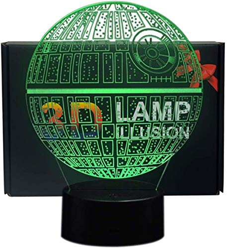 NHSUNRAY Lámpara 3D de estrella de la muerte ilusión 3D, luz nocturna de 7 colores, lámpara táctil de arte de escultura, luces de regalo de cumpleaños para decoración de dormitorio de niños