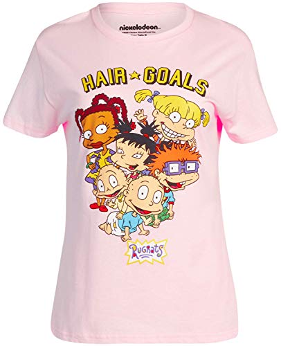 Nickelodeon Camiseta de manga corta para mujer, diseño retro de dibujos animados de los años 90, Vaporwave Rocket Power, Rugrats - rosa - X-Small
