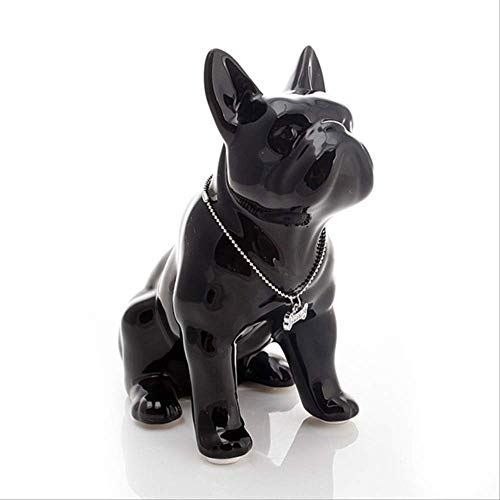 NOBRAND Bulldog francés Perro de cerámica Adorno para Mascotas Manualidades Porcelana Figuras de Animales Regalos 19X11X23Cm Negro