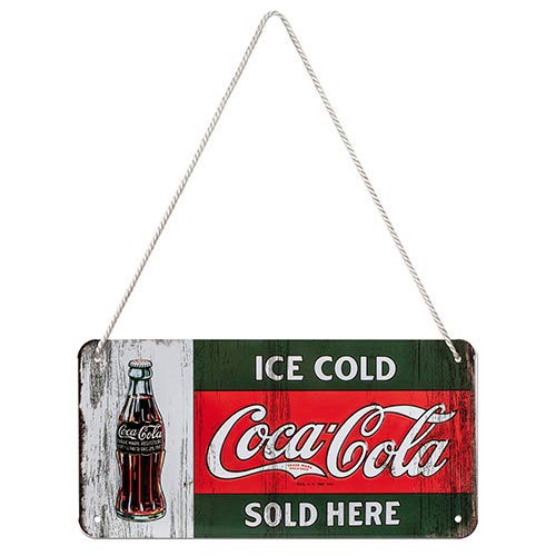Nostalgic-Art Cartel Colgante Retro Coca-Cola – Ice Cold – Idea de Regalo Aficionados a la Coke, metálico, Diseño Vintage, 10 x 20 cm
