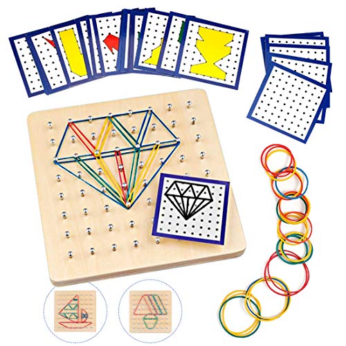 O-Kinee Geoboard de Madera, Tablero Geometría Montessori de Matemática Matriz Tabla con Tarjetas de Actividad y Bandas de Inspire la Imaginación y Creatividad de Los Niños O-Kinee Geoboard de Madera, Tablero Geometría Montessori de Matemática Matriz Tabla con Tarjetas de Actividad y Bandas de Inspire la Imaginación y Creatividad de Los Niños