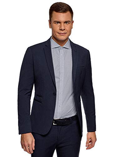 oodji Ultra Hombre Americana Entallada con Botón, Azul, 46 oodji Ultra Hombre Americana Entallada con Botón, Azul, 46