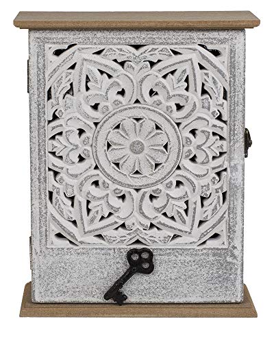 ootb Caja para Llaves de Madera con Puerta, diseño de Flores, Color Blanco, 20x26,5cm