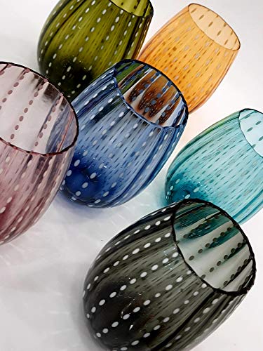 Pagano Home 6 vasos de cristal para agua/wisky, colores surtidos, multicolor, capacidad 470 ml, modelo 6165 (rojo, transparente, lila, verde, naranja celeste)