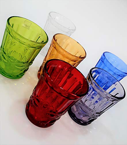 Pagano Home 6 vasos para agua / wisky colores surtidos de cristal capacidad 27 cl modelo tropea (rojo, transparente, lila, verde, naranja celeste)