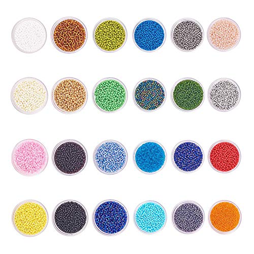 PandaHall 24 Color 12/0 Cuentas de Semillas de Vidrio de 2 mm Aproximadamente 40000 Piezas Surtidas En Cajas Individuales