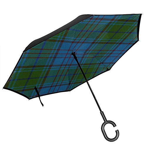 Paraguas invertido de doble capa con mango en forma de C, Campbell Argyll Antiguo Original Escocese Tartán AntiUV, resistente al agua, resistente al viento, paraguas recto para uso al aire libre