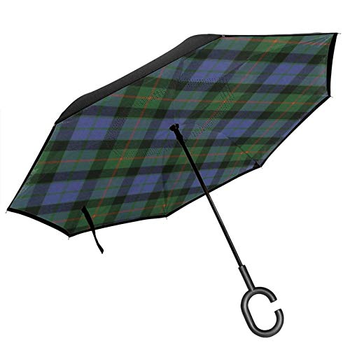 Paraguas invertido de doble capa con mango en forma de C, Gunn Ancient Original Scottish Tartán Anti-UV Impermeable Resistente al viento Paraguas recto para uso en el coche lluvia al aire libre