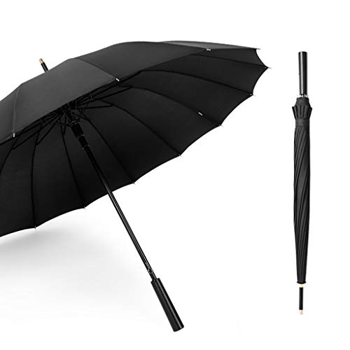 Paraguas Paraguas De Golf A Prueba De Viento para Hombres Damas Walking Stick Umbrellas Large 37 Inch, Automático Abierto para 2 Personas con 16 Costillas (Color : Black, Size : 16K)