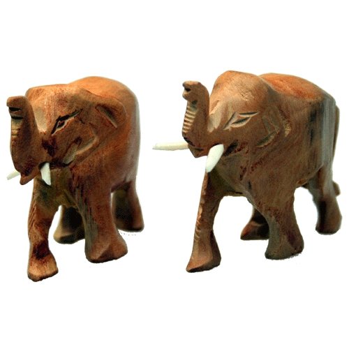 Pareja de Elefantes tallados en Madera de sándalo - Hecho a Mano