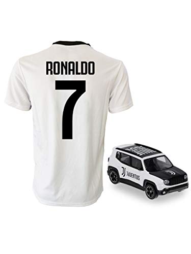 PERSEO TRADE Camiseta Cristiano Ronaldo 7 CR7 para niño (tallas 2 4 6 8 10 12) Adulto (S M L XL) + Mini Jeep Juventus 1:43, blanco / negro, 6-7 anni