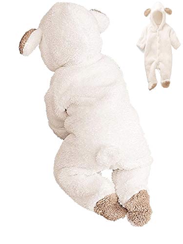 Pijama de cachorro - pijama - mono - bebé - bebé - forro polar - disfraz - mono cálido - carnaval - blanco - con patas - tamaño 80 cm - idea de regalo para cumpleaños