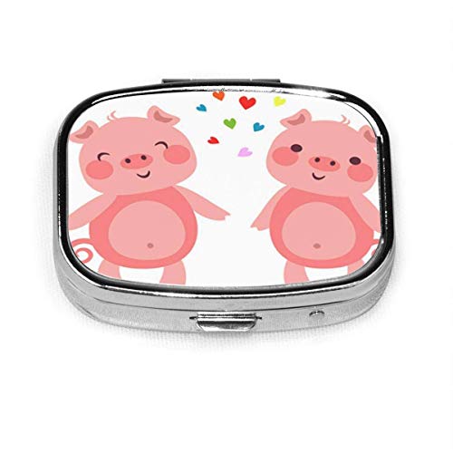 Pink Baby of Cute Pigs in Love Corazones Caja de pastillas cuadrada de dibujos animados Cajas decorativas Estuche para pastillas Medicina Soporte para tableta Cartera Org