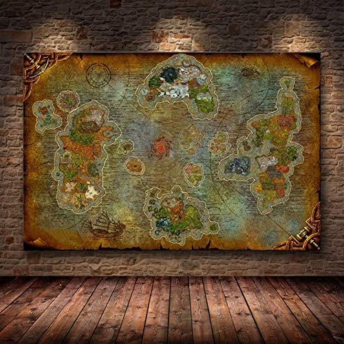 Pintura lienzo Pintura al óleo sin marco El cartel de la decoración de pintura de World of Warcraft pinturas de habitación Mapa En HD pared de la lona Cuadros for estar lona ( Size (Inch) : 90X60CM )