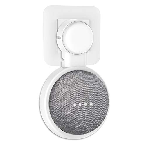 PlusAcc Soporte Montaje en Pared para Nest Mini / Google Home Mini, Sin Cables o Tornillos Desordenados, Colgador Ahorro Espacio Enchufe en Cocina Baño y Dormitorio. (Blanco)