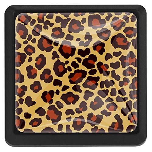 Pomos cuadrados para cajón, 3 paquetes de 37 mm con patrón de Jaguar salvaje de leopardo, utilizado para dormitorio, aparador, armario, cocina
