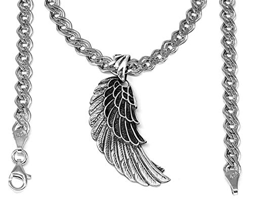 Presents E&R candles Colgante de alas de ángel y gemelos, plata 925, joya de alas de ángel, 60 cm