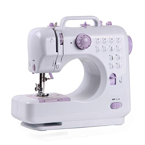 PRIXTON - Mini Maquina de Coser Portatil con Cajón para Accesorios, Lámpara Integrada y 12 Tipos de Puntadas Diferentes, Incluye Pedal, Dimensiones 26x25x11.5 cm | P110