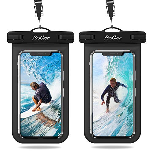 ProCase 2 Bolsas Impermeables Universales para iPhone 12 Mini/Pro/Pro MAX/iPhone SE 2020/XS Max/XR/X/8/7+/6S, Galaxy S20/S20+/S20 Ultra 5G/S10/S10e/S9/S9+/Note8, Huawei Xiaomi LG BQ hasta 6.9" -Negro