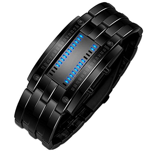 Pulsera, Fácil de Usar, Pulsera de Acero Inoxidable Hombres, Pulsera LED Digital, Reloj Deportivo, Moderno, Fácil De Usar, Muy Genial (Negro)