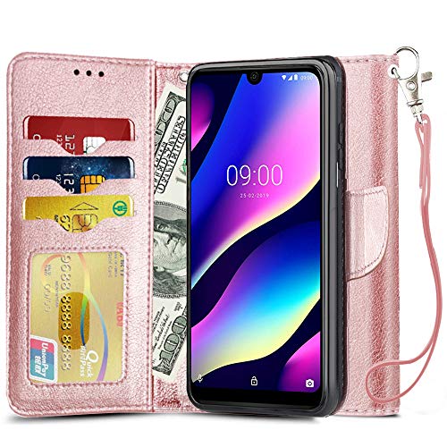 QHOHQ Funda para Wiko View 3, Funda Plegable Funda Magnética Funda de Cuero PU Soporte Soporte Ranura Cierre de la Cubierta para Wiko View 3 (Oro Rosa)