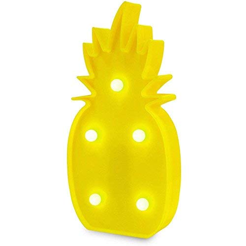 QiaoFei 3D, Luz de decoración en forma de piña, lámpara LED de mesa de piña tropical 3D Light Up, amarillo