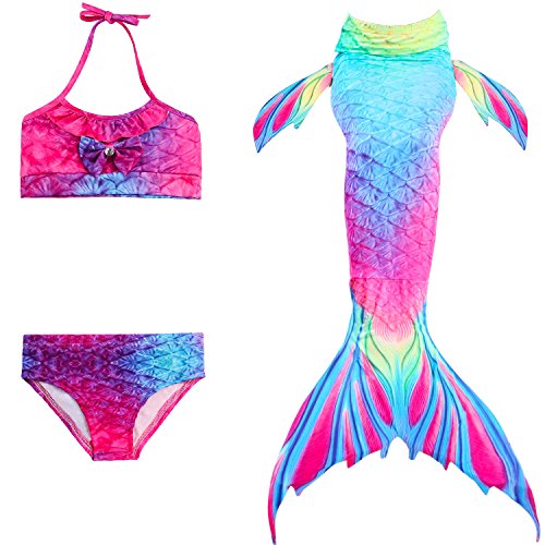 Qincos 3PCS Bikini Sirena Traje de baño Disfraz de Sirena Princesa Mermaid Swimsuit para niñas