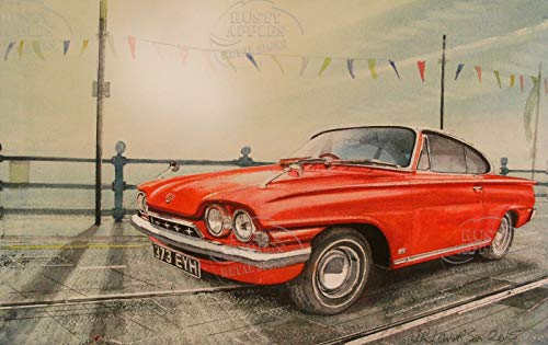 Qui556 Classic Cars of The Past 1964 Ford Consul Capri - Cartel de Metal para decoración del hogar, Garaje Mancave