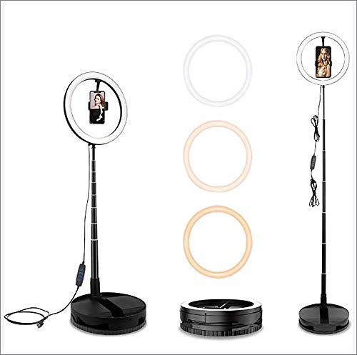 QX Mini Anillo De Luz LED De Escritorio 3 Colores Y 10 Brillos Regulables Altura Ajustable con Soporte De Teléfono para Selfie Video Maquillaje