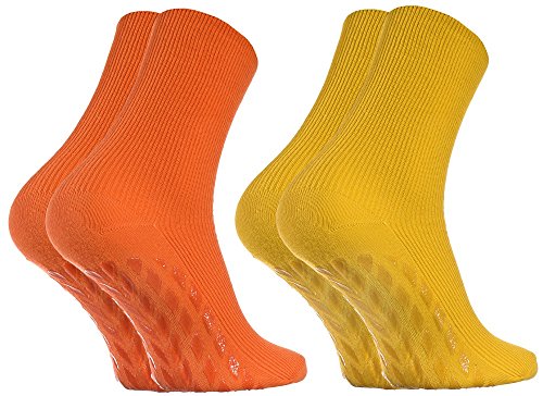 Rainbow Socks - Hombre Mujer Calcetines Diabéticos Sin Goma Antideslizantes ABS - 2 Pares - Naranja Amarillo - Talla 44-46