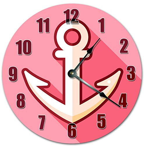 Reloj de pared redondo de 30,5 cm, funciona con pilas, con números árabes, marineros ancla de dibujos animados, decoración del hogar