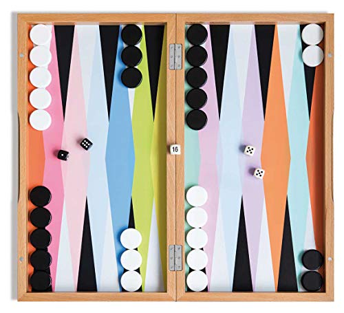 Remember Backgammon, Caja de Haya, fichas y Dados de plástico, Multicolor