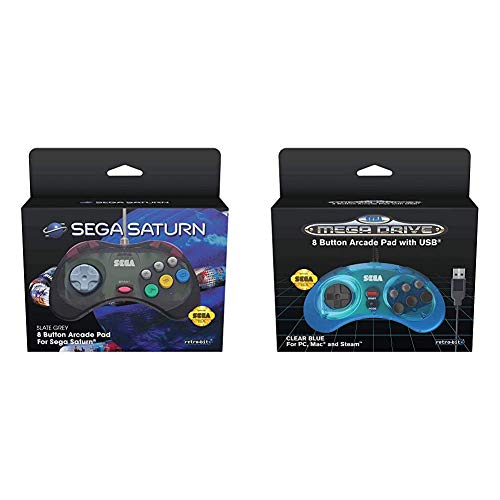 Retro-Bit Official SEGA Saturn Cool Pad [Importación inglesa] + Official SEGA Mega Drive 8-button Arcade USB Pad Blue [Importación inglesa]
