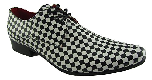 Rossellini Chessmaster Zapatos Derby para Hombre Blanco y Negro Ajedrez Derby Zapato (41)