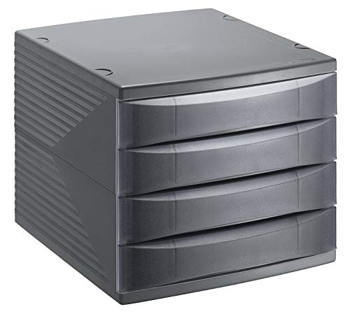 Rotho Quadra, Cajón, caja de oficina con 4 cajones, Plástico PS sin BPA, negro, 36.5 x 28.0 x 25.0 cm