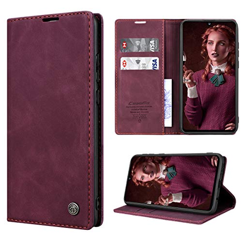 RuiPower Funda para Samsung Galaxy A41 con Tapa Funda Samsung Galaxy A41 Libro Fundas de Cuero PU Premium Magnético Tarjetero y Suporte Silicona Carcasa Samsung Galaxy A41 - Vino Tinto