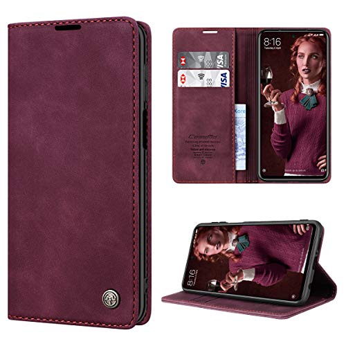 RuiPower para Funda Xiaomi Redmi Note 9S con Tapa Funda Redmi Note 9 Pro Libro Fundas de Cuero PU Premium Magnético Tarjetero y Suporte Fundas Xiaomi Redmi Note 9S/ 9 Pro/9 Pro MAX - Vino Tinto