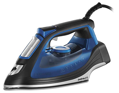 Russell Hobbs Impact Iron - Plancha de Ropa de Vapor (2400W, Suela de Cerámica, Negro y Azul, Resistente a Caídas) -ref. 24650-56