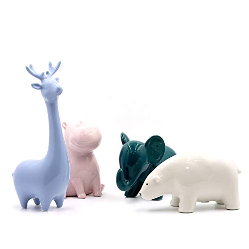 Saidan SD Conjunto Figuras de Cerámica Oso Elefante Hipopótamo y Reno Ideales para Decorar y Regalar (Oso Polar Blanco)