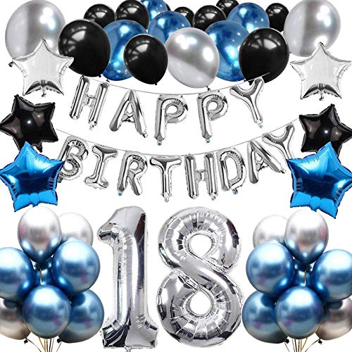 sancuanyi [18 años] Globos de fiesta de cumpleaños número 18 Azul, Plata Para Unisex Adultos