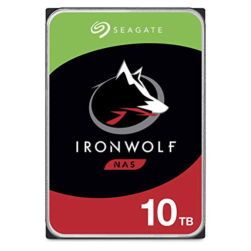 Seagate IronWolf, 10 TB, NAS, Disco duro interno, HDD, CMR 3,5" SATA 6 Gb/s, 7200 r.p.m., caché de 256 MB para almacenamiento conectado a red RAID (ST10000VN0004)