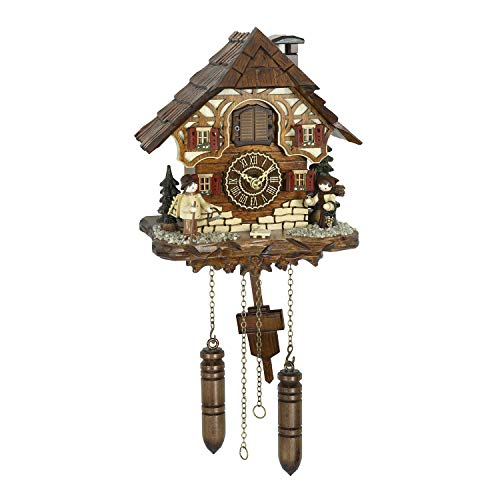 SELVA Reloj de cuco con figuras de los Montes Metálicos, de madera, 24 cm, fabricado en Alemania