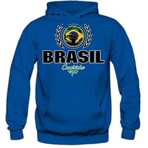 Shirt Happenz Fútbol Brasil V2 Sudadera con Capucha | Hombre | Fútbol | Equipo Nacional | Selección Nacional | Brasil | Seleção | Canarinho | Hoody, Couleur:Blau (Royalblue F421);Taille:XX-Large