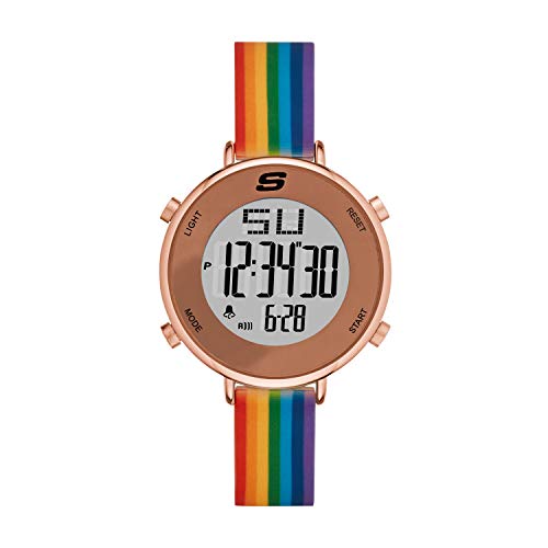 Skechers Women's Magnolia Silicone Digital Watch, Color: Rose, Rainbow (Model: SR6188)