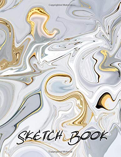 Sketch Book: Large Size Notebook for Drawing, Doodling and Writing - 120 Pages - 8.5" x 11" - Liquid Marble and Golden Gloss Texture Cover