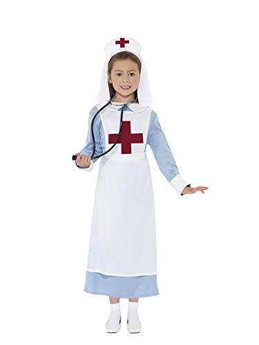Smiffy'S 44026L Disfraz Enfermera Primera Guerra Mundial Con Vestido, Gorro Y Dela, Azul, L - Edad 10-12 Años