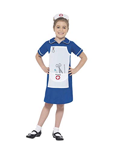 Smiffy'S 45633L Disfraz De Enfermera Con Vestido Y Tocado, Azul, L - Edad 10-12 Años