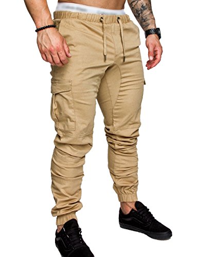 SOMTHRON Hombre Cinturón de Cintura elástico Pantalones de chándal de algodón Largo Jogging Pantalones de Carga Deportiva de Talla Grande Pantalones Cortos con Bolsillos Pantalones (KH-M) SOMTHRON Hombre Cinturón de Cintura elástico Pantalones de chándal de algodón Largo Jogging Pantalones de Carga Deportiva de Talla Grande Pantalones Cortos con Bolsillos Pantalones (KH-M)